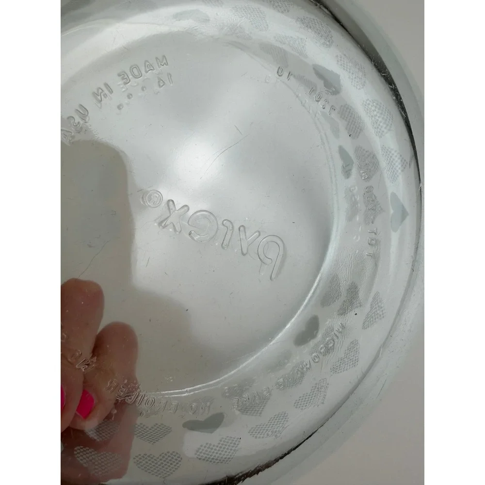 Pyrex 4 Cup 1 Quart Glass Bowl White Hearts Pattern 1L No Lid